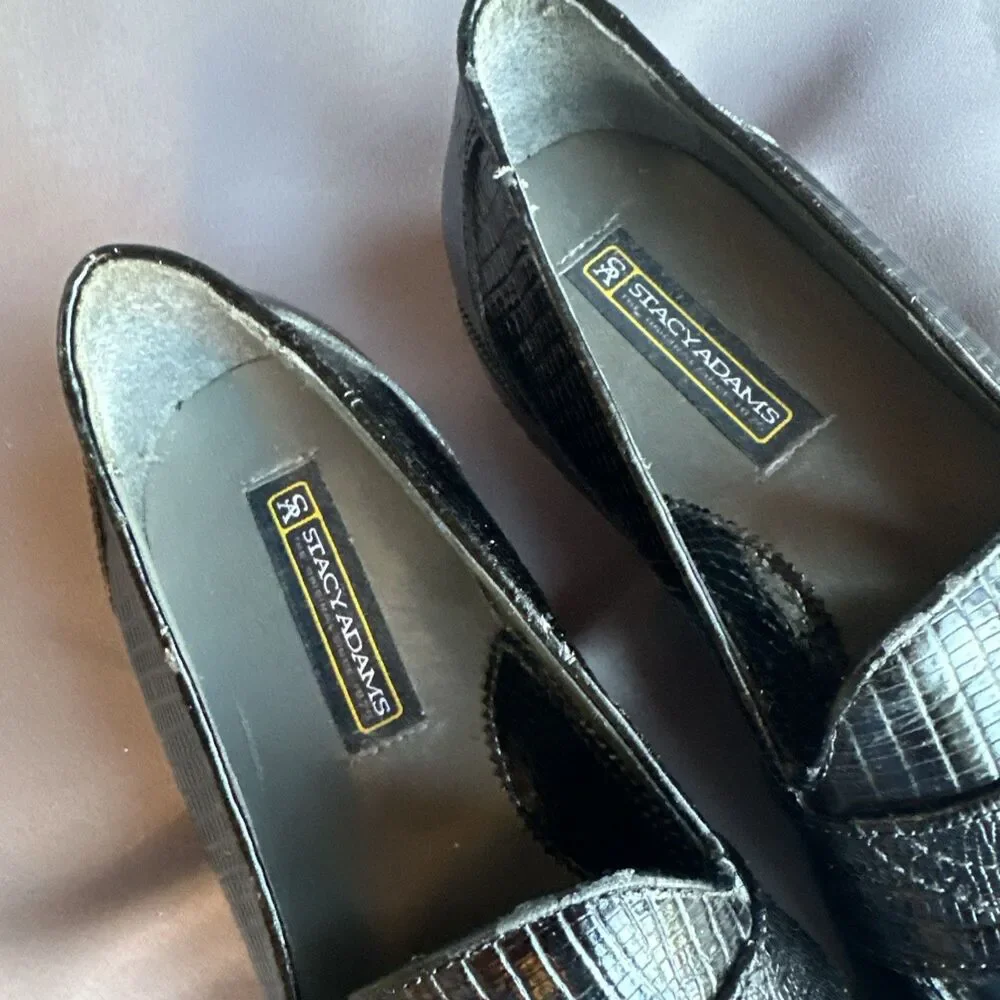 Stacy Adams Black Loafers 11 M Tassel Slip On Dress Shoes Mens Leather Snake